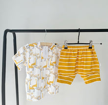 Load image into Gallery viewer, 2-Piece T-Shirt/Shorts Set - Giraffe/Stripe Mustard