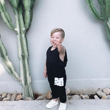 Load image into Gallery viewer, Summer Romper - Black with Cross Black Pocket