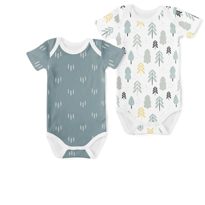 2-Piece Short Sleeve Onesie Set - Forest and Forest Tree Blue