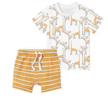 Load image into Gallery viewer, 2-Piece T-Shirt/Shorts Set - Giraffe/Stripe Mustard