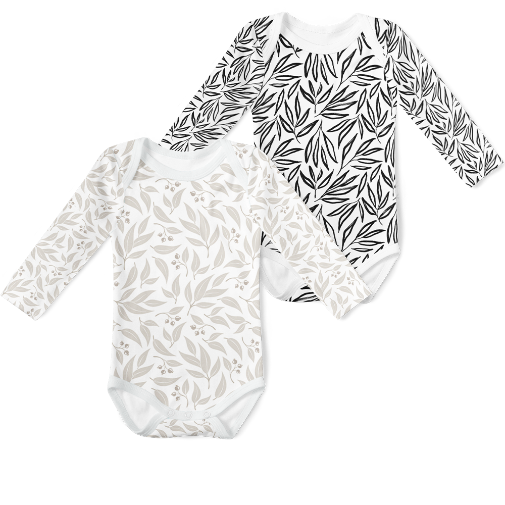 2-Piece Long Sleeve Onesie Set - Willow leaf stone/ Ava