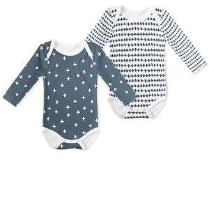 2-Piece Long Sleeve Onesie Set - Morse Midnight blue/ Cross Midnight