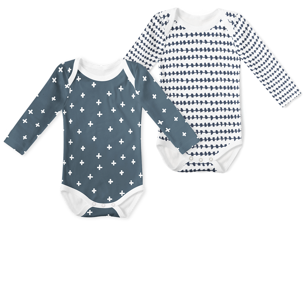 2-Piece Long Sleeve Onesie Set - Morse Midnight blue/ Cross Midnight
