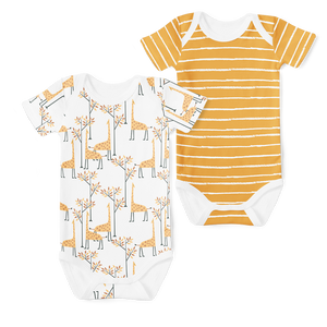 2-Piece Short Sleeve Onesie Set - Giraffe/ Stripe Mustard