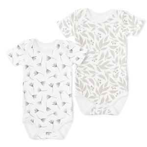 2-Piece Short Sleeve Onesie Set - Willow Leaf Stone/ Painted Flower Grey