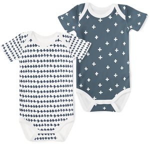 2-Piece Short Sleeve Onesie Set - Morse Blue/ Cross Blue