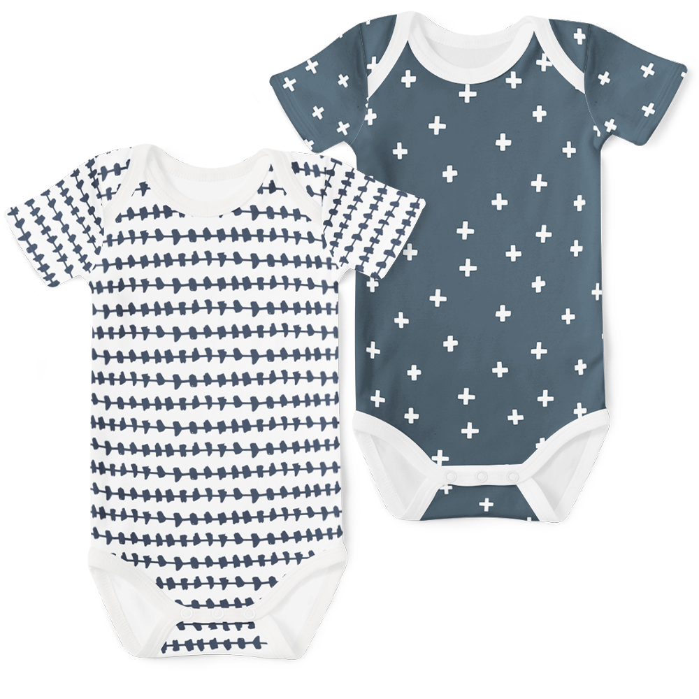 2-Piece Short Sleeve Onesie Set - Morse Blue/ Cross Blue