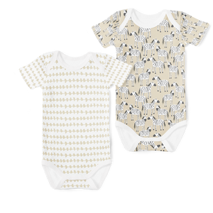 2-Piece Short Sleeve Onesie Set - Morse Stone/ Zebra