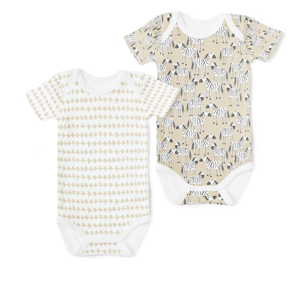 2-Piece Short Sleeve Onesie Set - Morse Stone/ Zebra