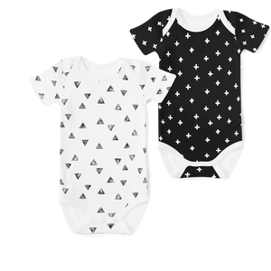 2-Piece Short Sleeve Onesie Set - Painted Triangles/ Cross White