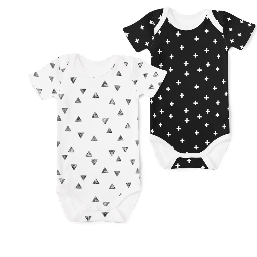2-Piece Short Sleeve Onesie Set - Painted Triangles/ Cross White