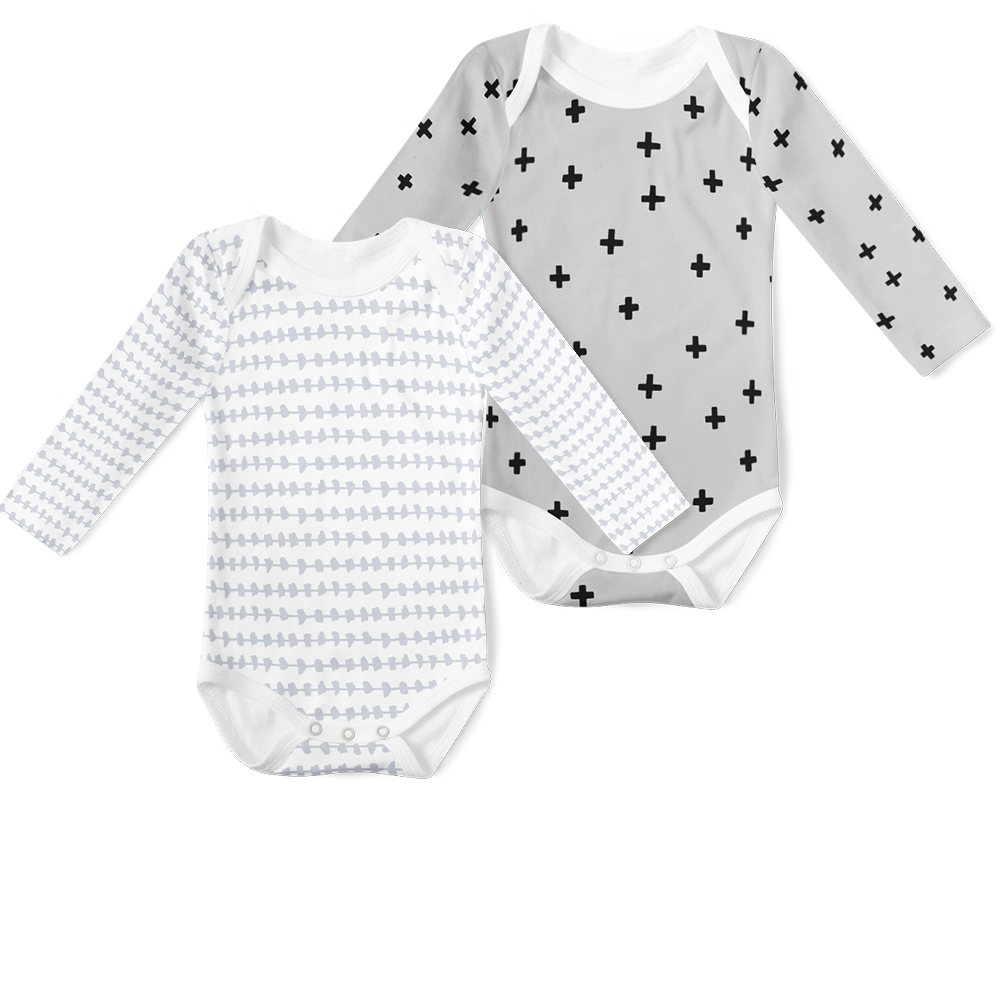 2-Piece Long Sleeve Onesie Set - Morse Grey/ Cross Rock n Roll