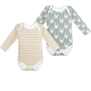 2-Piece Long Sleeve Onesie Set - Bunny/ Stripe Stone