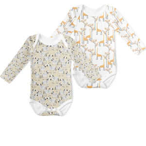 2-Piece Long Sleeve Onesie Set - Giraffe and Zebras