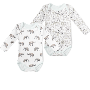2-Piece Long Sleeve Onesie Set - Elephant / Menagerie Stone