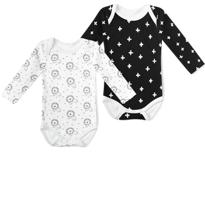 2-Piece Long Sleeve Onesie Set -  Cross White/ Sleepy Lions