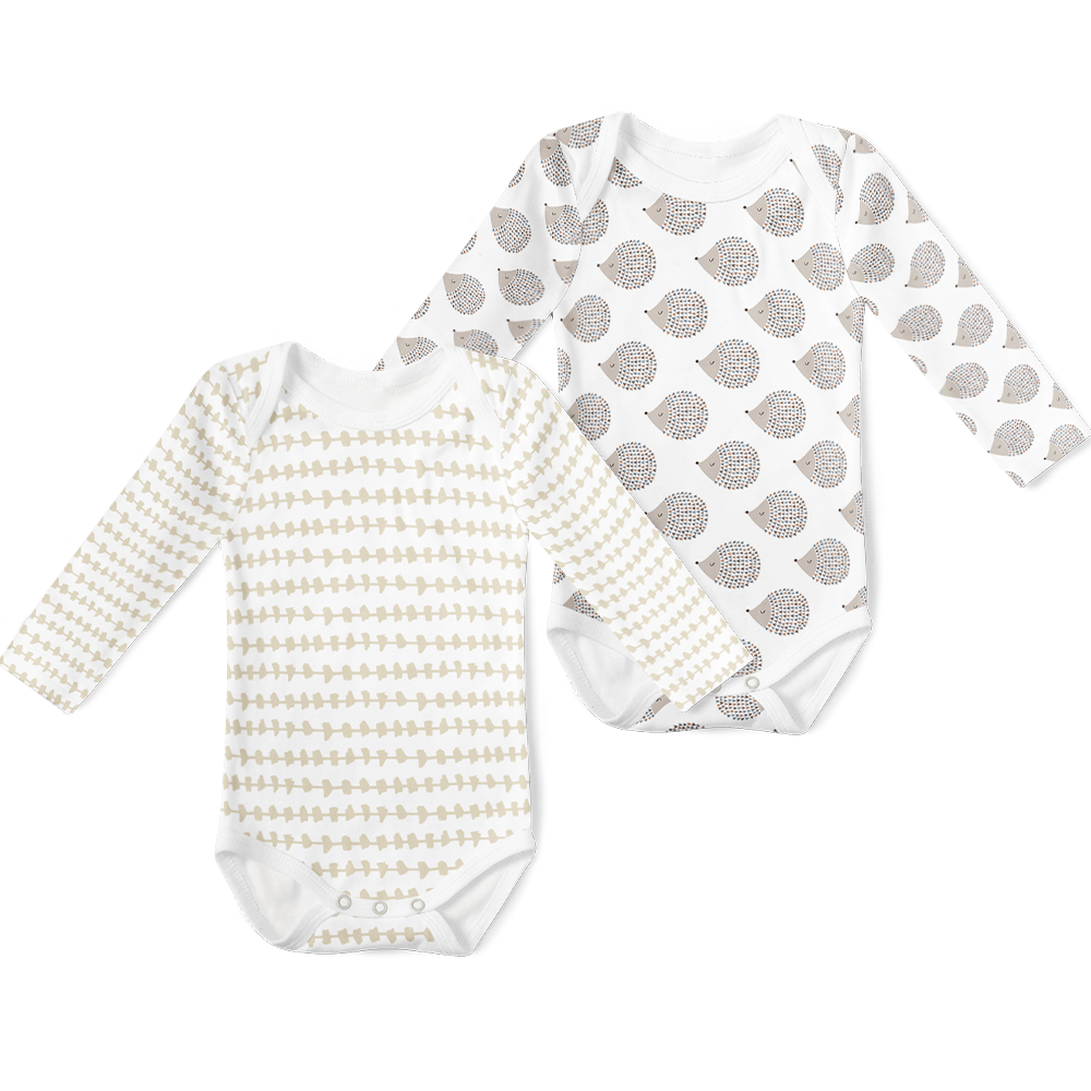 2-Piece Long Sleeve Onesie Set - Hedgehog/ Morse Stone