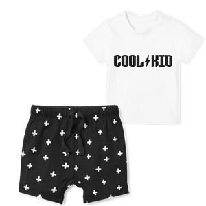 2-Piece T-Shirt/Shorts Set - COOL KID/ CROSS WHITE SHORTS