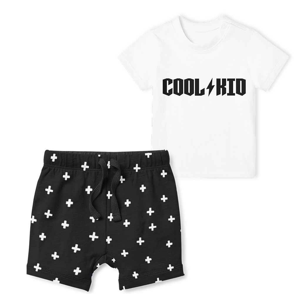 2-Piece T-Shirt/Shorts Set - COOL KID/ CROSS WHITE SHORTS