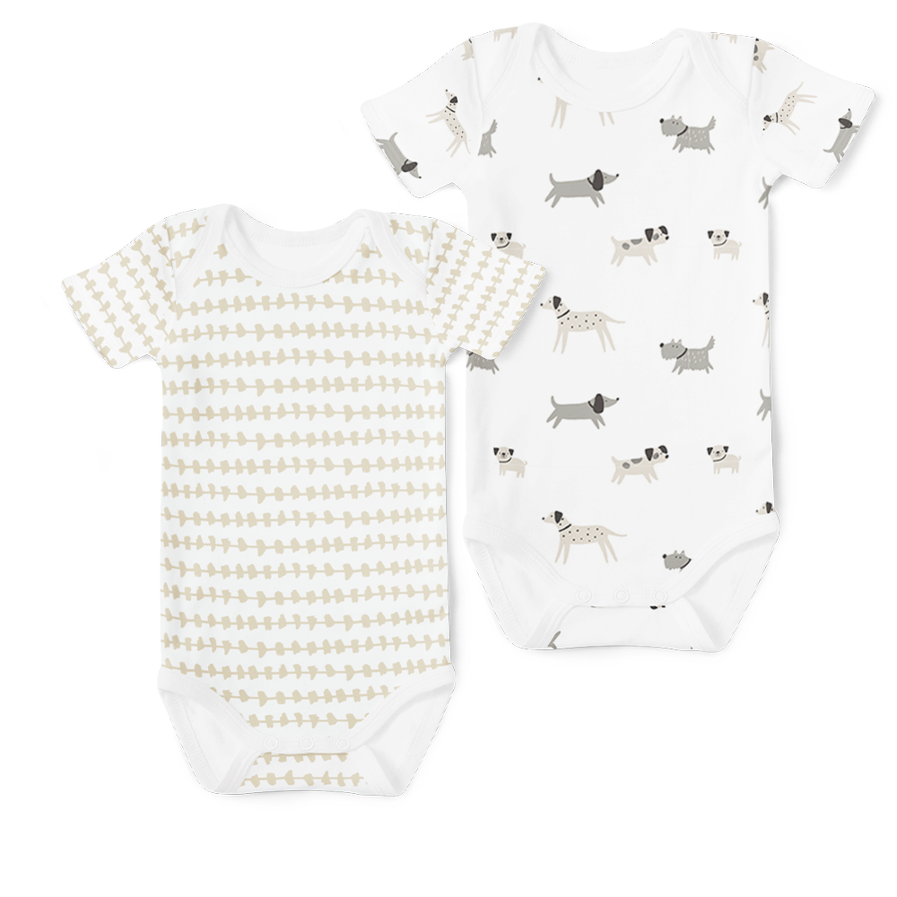 2-Piece Short Sleeve Onesie Set - Dogs/ Morse Stone