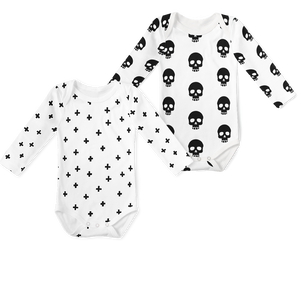 2-Piece Long Sleeve Onesie Set - Cross/ Skull Black and White