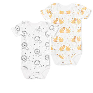 2-Piece Short Sleeve Onesie Set - Lions / Sleepy Lions
