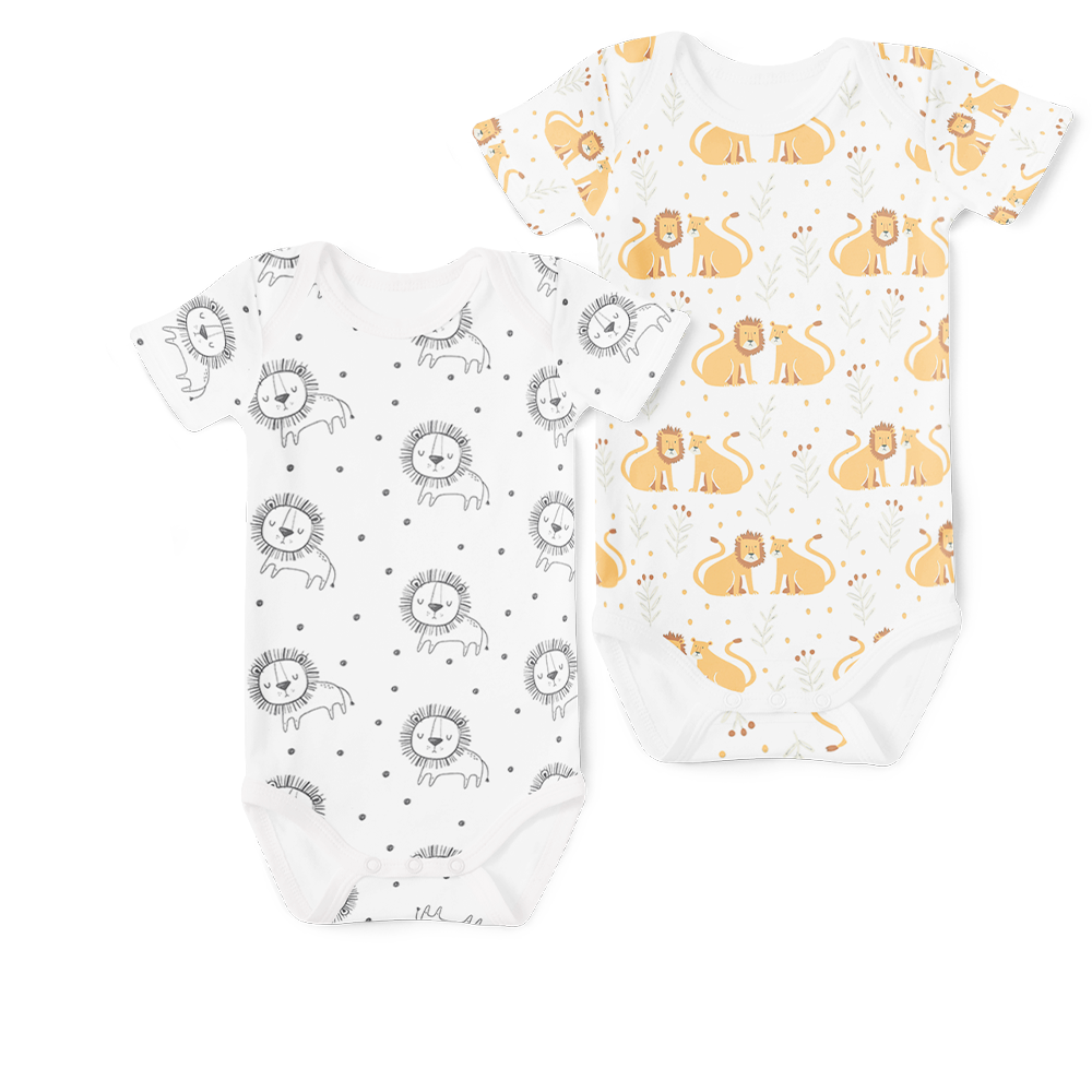 2-Piece Short Sleeve Onesie Set - Lions / Sleepy Lions