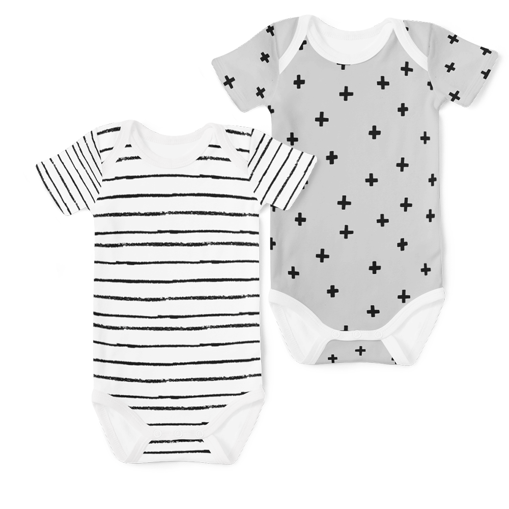 2-Piece Short Sleeve Onesie Set - Stripe White/'Cross Rock n Roll