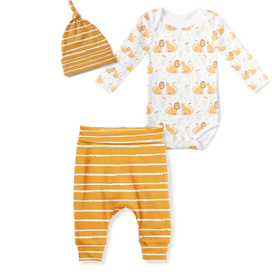 3-Piece Jogger/Onesie/Beanie Set - Lions/ Stripe mustard