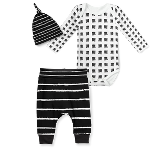 3-Piece Jogger/Onesie/Beanie Set -  Smudge/ Stripe Black