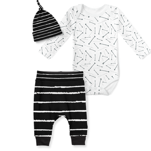3-Piece Jogger/Onesie/Beanie Set - Arrows/ Stripe Black