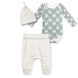 3-Piece Jogger/Onesie/Beanie Set - Morse Stone/ Bunny