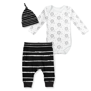 3-Piece Jogger/Onesie/Beanie Set - Stripe Black/ Sleepy lions