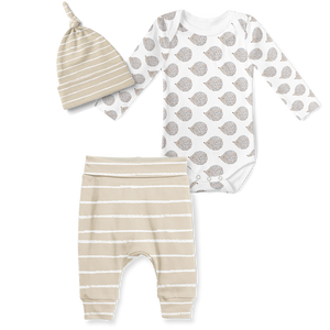 3-Piece Jogger/Onesie/Beanie Set - Stripe Stone/ Hedgehog