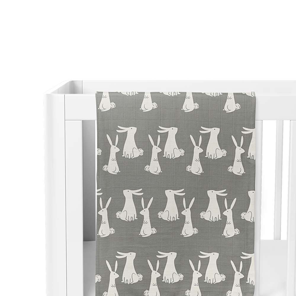 Swaddle Blanket -Rabbits dark grey