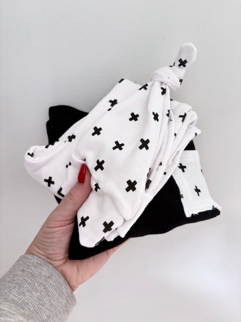 Sweater Set - Cross Black / White BG/ Black Sweater with Cross Pocket Detail