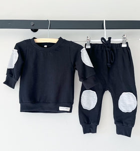 SALE - Tracksuite set - Brushed Fleece Black with grey patch detail