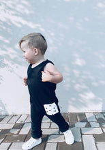 Load image into Gallery viewer, Summer Romper - Black with Cross Black Pocket
