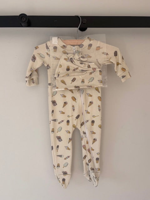 SALE - Footed Romper and Beanie Set - Ice cream