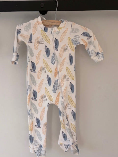 SALE - Footed Romper and Beanie Set - feather leaf pastel