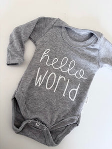 Long Sleeve Onesie - Hello World Grey
