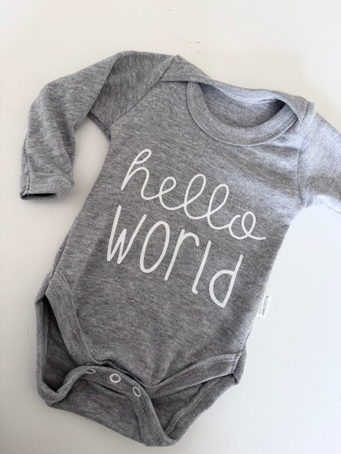 Long Sleeve Onesie - Hello World Grey