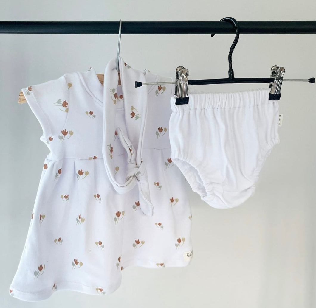 3-Piece Dress/Nappy cover Pants/Headband Set - Autumn Floral