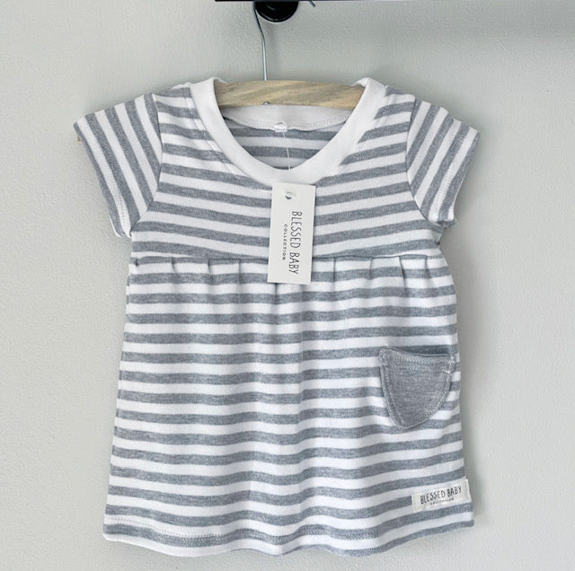 Summer Dress - Grey White Lines/Grey Pocket
