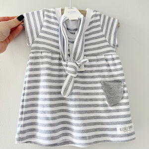 Summer Dress - Grey White Lines/Grey Pocket