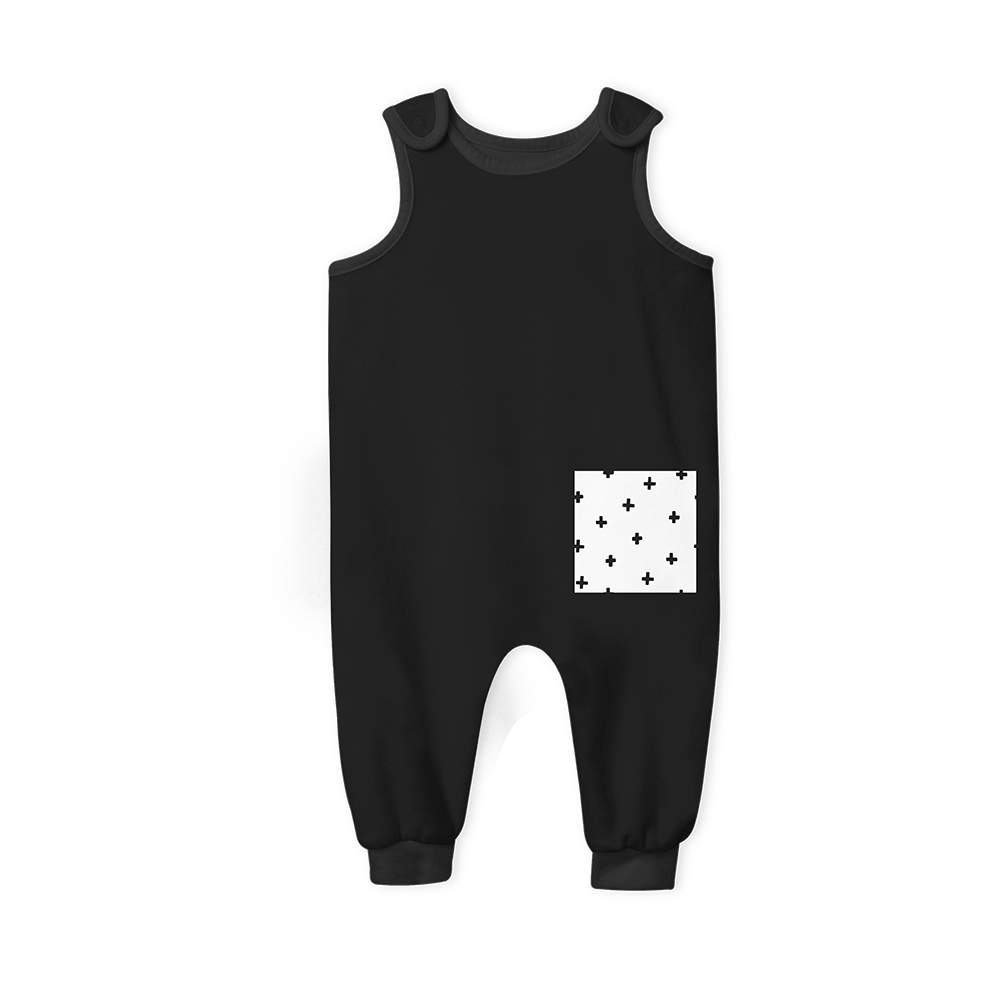 SALE - Summer Romper -Black with cross black pocket