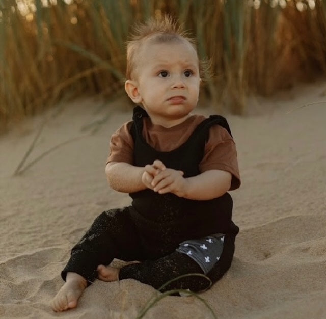 Summer Romper - Black with Cross White pocket