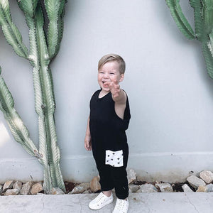 Summer Romper - Black with Cross Black Pocket