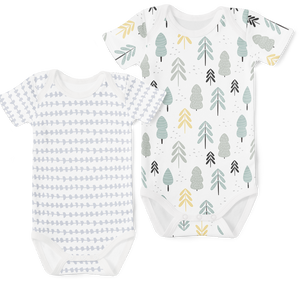2-Piece Short Sleeve Onesie Set - Morse Grey/ Forest