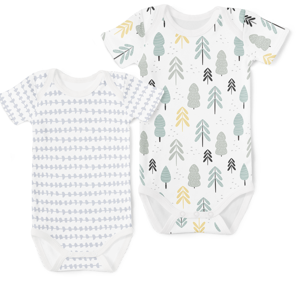 2-Piece Short Sleeve Onesie Set - Morse Grey/ Forest